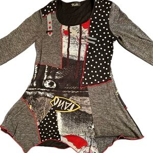 Bali Black and Red Patchwork Polka Dot Dress